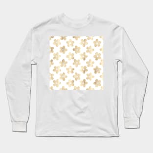 White Gold Daisy Flowers Retro Pattern Long Sleeve T-Shirt